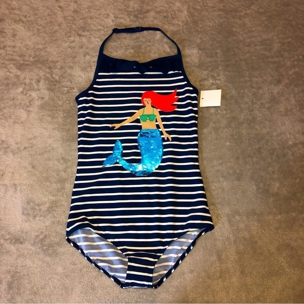 NWT MINI BODEN Mermaid Stripes One Pc Swimsuit Sz 11/12Y